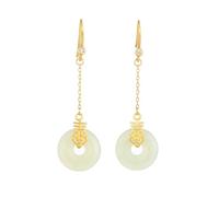 ISCBAFYX Natural Hetian White Jade Earrings, Sterling Silver Long Dangle Earrings for Women, Minimalist Lucky Jewelry Gifts