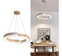 ISCBAFYX Nordic LED Ceiling Lamp Creative Ring Chandelier with Acrylic Shade Contemporary Oak Circle Pendant Light for Indoor Spaces Chic Home Lighting Fixture