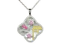 ISCBAFYX Oriental Plum Orchid Pendant Necklace Vintage Fan Pink Crystal Jewelry Royal Blue Gemstone for Women