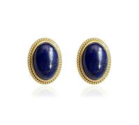 ISCBAFYX Palace Style Oval Lapis Lazuli Stud Earrings, Natural Blue Gemstone Post Handmade Jewelry for Women Girls