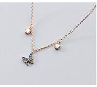 ISCBAFYX Pendant Korean Style Literary Style Butterfly Diamond Temperament Pendant Cute Pink Uniqueor Diamond Necklace, LJBLEUSK