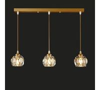 ISCBAFYX POKHDYE 3 Light Crystal Chandelier, Rectangular Dining Room Pendant Light, Bar Kitchen Island Table Above Hanging Fixture, G9 Energy Efficient Fixture Base（Gold）