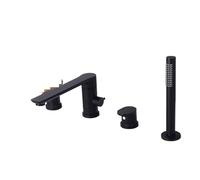 ISCBAFYX Polished Chrome Bathtub Faucet - Deck Mounted Tub Mixer with Rotating Spout & Handheld Showerhead - Stylish Bathroom Fixture (Black B)