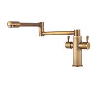 ISCBAFYX Pot Filler Brass Antique Folding Kitchen 360° Swivel Kitchen Sink Faucet with Double Joint Swing Arm, Double Handle Deck Mounted Cold & Hot Mixer Tap