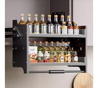 ISCBAFYX Pull Down Kitchen Cabinet Shelving System - Space-Saving Upper Storage Shelf for Home, Bar & Cafe Maximize Vertical Easy Access Adjustable, Sturdy, Multi-Use