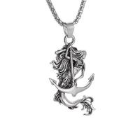 ISCBAFYX Punk Style Mermaid Pendant Stainless Steel Jewelry Vintage Nautical Unique Fashion Accessory Men's Retro Steel