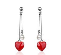 ISCBAFYX Red Heart 925 Jewelry Pearl Earrings For Women Female Long Ear Drops Wedding Anniversary
