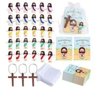 ISCBAFYX Religious Easter Party Favour Set, 100 pieces in total - Mini Figures, Cross Necklaces, Cards and present Bags, Multicolour
