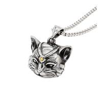 ISCBAFYX Retro Cat Pendant Necklace Men's Stainless Steel Jewelry Unique Vintage Style Fashion Accessory Yellow Eye Detail