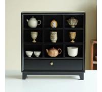 ISCBAFYX Rustic Wooden Coffee Mug Cabinet Organizer 3 Tier Kitchen Display Shelf With Storage Drawer Space Saving Cup Holder For Countertop And Cupboard Storage