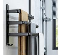 ISCBAFYX Self-Adhesive Towel Holder, No Drilling, 3-Tier Wall Mount Rack with Hooks, Bathroom & Kitchen, Black Guest Towel, Space-Saving Solution