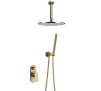ISCBAFYX Shower System, Brass Brushed Gold Ceiling Mount Bathroom Shower Set 8-12" Rianfall Shower Head Shower Faucet Shower Arm Mixer Diverter, Luxury Shower Set,12 inch