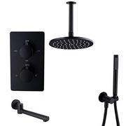 ISCBAFYX Shower System, Ceiling Mounted Thermostatic Brass Black Shower Set with 8-12 Inch Bathroom Rainfall Shower Faucet Set and Handheld Shower and Tub Taps, Luxury Shower Set,10 inch