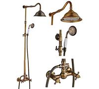 ISCBAFYX Shower Systems Antique Brass Double Handle Wall Mount Bathroom Shower Faucet Set with Shower Shelf Bathroom Shower Mixer-E02,F01