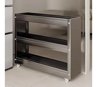 ISCBAFYX Slim Rolling Storage Narrow Kitchen Gapwith Wheels Multi-Tier Carbon Steel Trolley for Refrigerator Bathroom Laundry Room (Gray 15.7"x 4.7"x 27.5")