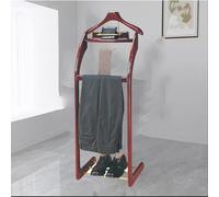 ISCBAFYX Solid Wood Men's Valet Stand - Multifunctional nizer with Contoured Hanger Top Shelf Trouser Bar Tie & Belt Hooks Shoe Rack - Ideal for Suits Coats & Pants Storage