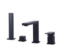 ISCBAFYX Split Bathtub Faucet, All Copper Four-Piece Basin, Tub Side Cold and Hot Water Mixer Tap, Square Single Handle Bathroom Shower, Black Plated,B(A)
