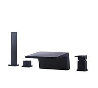 ISCBAFYX Split Bathtub Faucet, All Copper Four-Piece Basin, Tub Side Cold and Hot Water Mixer Tap, Square Single Handle Bathroom Shower, Black Plated,B(D)