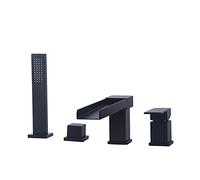 ISCBAFYX Split Bathtub Faucet, All Copper Four-Piece Basin, Tub Side Cold and Hot Water Mixer Tap, Square Single Handle Bathroom Shower, Black Plated,B(C)