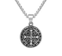 ISCBAFYX St. Benedict Medal Pendant Exorcism Steel Two sided Stainless Steel Necklace Religious Jewelry for Men