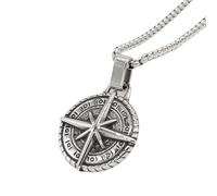 ISCBAFYX Stainless Steel Compass Pendant Necklace Unique Vintage Euro-American Style Men's Stainless Steel Jewelry Cross Design