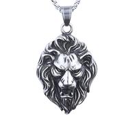 ISCBAFYX Stainless Steel Lion Head Pendant Necklace Men's Punk Style Vintage King of the Jungle Unique Fashionable Animal Jewelry