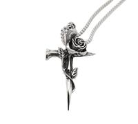 ISCBAFYX Stainless Steel Rose Cross Pendant Necklace Vintage Personality Design Unisex Euro-American Style Fashion Accessory
