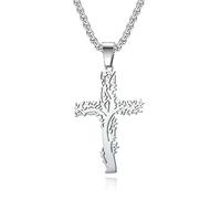 ISCBAFYX Stainless Steel Tree of Life Cross Necklace European and American Style Stylish Wear for Men and Women Steel Pendant