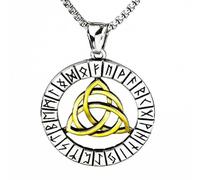 ISCBAFYX Stainless Steel Viking Celtic Knot Pendant Men's Steel European and American Jewelry Runic Script Engraved Necklace