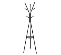 ISCBAFYX Standing Hall Tree Iron Coat Rack With Wooden Storage 9 Hooks Coat Stand Coat Hat Metal Tree Rack Organizer Hanger Bedroom Coat Rack for Home Office Hallway (Blue : Black, Size : 50 * 172cm)