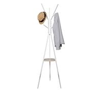 ISCBAFYX Standing Hall Tree Iron Coat Rack With Wooden Storage 9 Hooks Coat Stand Coat Hat Metal Tree Rack Organizer Hanger Bedroom Coat Rack for Home Office Hallway (Blue : Blanc, Size : 50 * 172cm)