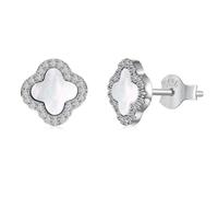 ISCBAFYX Sterling Silver Four Leaf Stud Earrings Lucky for Women Black Agate White Shell Malachite Blue Turquoise Fashionable Jewelry Gift