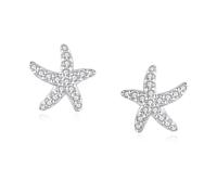 ISCBAFYX Sterling Silver Starfish Stud Earrings, Zirconia Star Shaped Earrings Ear White-Gold Plated Jewelry Gifts