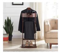 ISCBAFYX Stylish Brown Multifunctional Valet Stand with Coat Rack & Trouser Hanger - Space-Saving nizer for Home & Office Wardrobe Storage Ideal for Suits Coats & Accessories