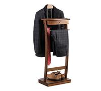 ISCBAFYX Stylish Wooden Suit Valet Stand with Drawer - Multi-Functional Clothingfor Coats Pants Ties & Belts - Elegant Trouser Rack & Hanger Tray for Home or Office