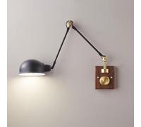 ISCBAFYX Swing Arm Adjustable Wall Light American Style Industrial Iron Wall Lamps with Wooden Base Bedside Reading Wall Sconce for Bedroom Farmhouse