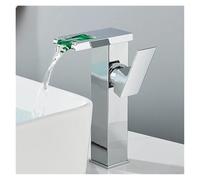 ISCBAFYX Tall Black LED Waterfall Faucet - Countertop Mounted Hot and Cold Water Mixer with Color-Changing LED for Water Flow