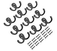 ISCBAFYX Towel Hooks 10pcs Hook Duty Racks Robe Hanging Cup Double Towel Cap Stylish Holder Hooks Vintage Hat Black Prong Back Garage Room Scarf Alloy Hangers Clothes Coat Practical
