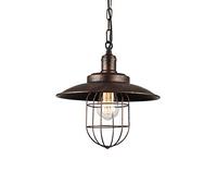 ISCBAFYX Traditional Cage Ceiling Nautical Barn Dome Bowl Shaped Rusty Finish E27 Vintage Pendant Light 11.8" Dia Adjustable Chain Hanging Lighting for Restaurant Loft Hotel Fixtures