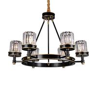 ISCBAFYX Traditional Retro Rural Chandelier E14 Edison Iron Art Adjustable Hemp Rope Chain Drop Black Transparent Glass Lampshade Luxury Villa Lamp for Living Room Bathroom Restaurant Pendant