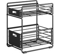 ISCBAFYX Under Sink Storage, 2 Tier Storage Organizer For Bathroom Kitchen Multi-Purpose Standing Rack (Color : Black, Size 35x21.5x43cm)
