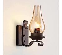 ISCBAFYX Wall lamp, Wall Sconces, Light Retro Industrial Wind Mounted Lamp Kerosene Lamps Wrought Iron with Glass Cognac Shade, E27 Lighting Fixtures for Living Room Hotel Corridor Aisle Decor