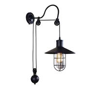 ISCBAFYX Wall Lamps Sconces 1-Light Retro Iron Glass Wall Light Adjustable Pulley Wheel Wall Sconces Gooseneck Wall Sconce Lamp Bar Barn Restaurant Kitchen Industrial Vintage Light with Cage Indoor