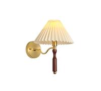 ISCBAFYX Wall Lamps Sconces Vintage Wood Wall Mount Lights Japanese Wall Sconces Pleated Fabric Lampshade Brass Wall Lamps, Home Kid's Room Bedroom Bedside Living Room Wall Lighting Fixture