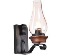 ISCBAFYX Wall Lamps Sconces Wall lamp, Retro Rustic Glass Wall Sconce, Black Finished Metal Wall Lamp - V-intage Industrial Wall Lighting Fixtures, Bedroom Bedside Wall Mount Lights - Single Head 1