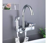 ISCBAFYX wall mount faucet spray, all copper chrome,kitchen sink faucet, sprayer, double handle, third position, laundry sink, rotating faucet-B