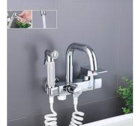 ISCBAFYX wall mount faucet spray, all copper chrome,kitchen sink faucet, sprayer, double handle, third position, laundry sink, rotating faucet-F