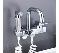 ISCBAFYX wall mount kitchen faucets, with Sprayer, copper for kitchen sink laundry sink, double handle hot and cold, faucet-Chrome dual mode A
