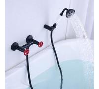 ISCBAFYX Wall Mounted Bath Taps Black with Shower Attachment Traditional Bath Shower Mixer Double Lever Victorian Tap-B