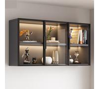 ISCBAFYX Wall mounted bathroom kitchen storage cabinet with glass door,Hand-made model wall bookcase hanging rack display bookshelf restaurant(90 * 25 * 65cm/35.4 * 10.1*